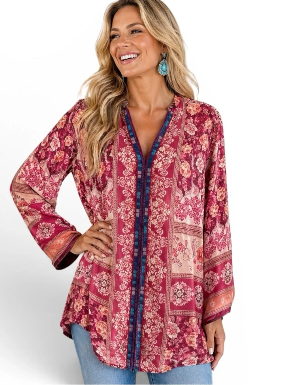 Johnny Was Inca trim blouse NWT